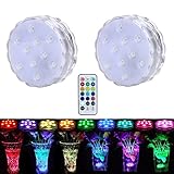 10灯LED潜水ライト イルミネーション 水中照明 電池式RGB LEDライト リモコン付き 花瓶 金魚鉢 水槽 水族館照明 ハロウィン 2個入り (2個入り)