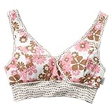 ママと赤ちゃんのために考え抜かれた授乳用ブラジャー日本助産師会推奨商品　モーブラNewNew（ニューニュー）　フラワー (L, ピンク×ブラウン)