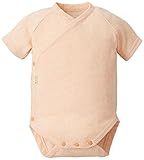 yuga☆ストライプ前あきボディ半袖 オレンジ 70cm オーガニックコットン100% ベビー 服 男の子 女の子 兼用 出産祝い ロンパース プレゼント 綿100%