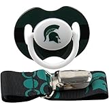 Michigan State Spartans Green Infant Pacifier and Pacifier Clip - NCAA Baby Fanatic Combo Gift Set b