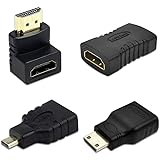 HDMI変換アダプタ コネクター 4種類セット HDMIケーブルコネクタアダプターキット HDMI 接続 変換 延長 コネクター 90度L型 mini HDMI/micro HDMI 全部に対応