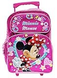 Full Size Pink Minnie Mouse in Red Dress Kids Rolling Backpack [並行輸入品]