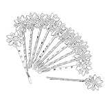 Perfk 髪飾り　成人式　つまみ細工　フラワー　ヘアクリップ　バレッタ　約12ピース入り　全４色 - シルバーホワイト