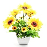 BEADY ヒマワリ 造花 人工観葉植物 造花 光触媒 フェイクグリーン インテリア ギフト お祝い (四方の鉢)