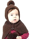Active Island ニット帽 頭巾 ポンチョ 毛糸 ベビー 防寒着 赤ずきんちゃん ポンポン (ブラウン)