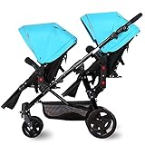 Nice Days（ナイス　ディズ）　 2人乗り ベビーカー 縦型 新生児から使える ソフト 安全　防水 紫外線防止 バギー (ブラック＋)