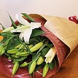 [エルフルール]ボリューム満点 オリエンタルユリの花束 5本 20輪以上 カラー：ホワイト フラワーギフト 生花 誕生日 還暦 退職 結婚 プレゼント 贈り物