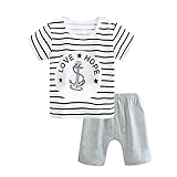 【SEBLES】ベビー 赤ちゃん 半袖 ラウンドネック シャツ Tシャツ 短パン 半ズボン パンツ 無地 プリント 肩ボタン スター 上下 セット 初夏 夏 薄手 0歳 1歳 2歳(タイプG,110c