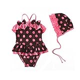 Spinas（スピナス) キッズ 女の子 ドット柄水着　水玉　フリル リボン 帽子付き 子供 水着 ワンピース全2色