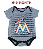 Miami Marlins幼児サイズ6 – 9か月チームロゴOnesie /ボディスーツ – グレーストライプクリーパー