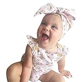 Karchi ベビー服 女の子 ロンパース 可愛い　袖無し 花柄 　カバーオール+ヘアバンド 春夏服 誕生日　お出かけ　パーティー ０－２４ヶ月設定 ホワイト (70)