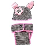 ROSENICE 赤ちゃん　新生児　手編みかぎ針編み　帽子コスチューム　ウサギスタイル　写真小道具セット