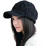 帽子　レディース　ニット帽　ニットキャップ　キャスケット　つば付き　婦人帽子　秋冬　大きいサイズ　ウール　小顔　ゴルフ　自転車　かわいい　おしゃれ　防寒　シッギ　55　56　57　58　59cm　黒