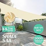 KING DO WAY 95％UVカット サンシェード 日除け シェード #300D高品質防水ポリエステル クリーム 160g 正三角形 300x300x300cm