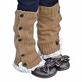 赤ちゃんの幼児の女の子の男の子のニットレースのブーツの袖口脚暖かい靴下のストッキング膝の高い靴下 冬の靴下 (カーキ)