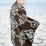 萩原(Hagihara) タオルブランケット 約100×178cm 「ルシオ」 綿100% アウトドア ビーチタオル ひざ掛け 大判 厚手 ネイティブ柄 ダークブラウン系