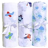 3 Muslin Cotton Baby Swaddle Blankets For Deep Sleep. It Can Be Used Swaddling, Receiving, Stroller,