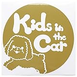 ゴールド（金） 犬 プードル 男の子 リボン Kids in the car キッズ イン ザ カー キッズインカー ステッカー 窓ガラス用シールタイプ ...