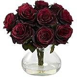 Nearly Natural 1367-BG Rose Arrangement with Vase, Burgundy [並行輸入品]