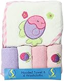 Spasilk 100% Cotton Hooded Terry Bath Towel with 4 Washcloths, Pink by Spasilk [並行輸入品]