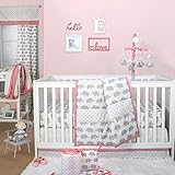 Grey Elephant and Triangle 5 Piece Baby Crib Bedding Set with Bumper and Coral by The Peanut Shell