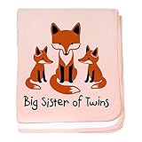 CafePress – Big SisterのTwins – Mod Fox – スーパーソフトベビー毛布、新生児おくるみ ピンク 07735246826832E