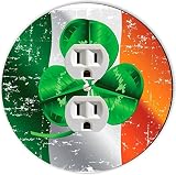 Rikki Knight RND-OUTLET-189 Four Leave Clover Irish Flag Round Single Outlet Plate [並行輸入品]
