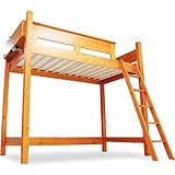 ロフトベッド 宮付き コンセント付き LED照明付き すのこ シングル ライトブラウン