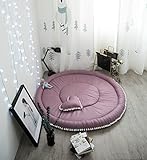 ベビーマット プレイマット ルームマット ラグマット 厚いマット 遊びマット 可愛い 北欧風 抱き枕付き コットン 大人気 キッズ 子供 直径140cm 誕生日 クリスマス プレゼント (パープル)