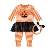 ハロウィン ベビー服 2点セット ロンパース カバーオール チュチュ チュール 帽子付き カボチャ ベビー 赤ちゃん 女の子 春 秋 長袖 コットン 普段着 パーティー 舞台 演出 3-24ヶ月 (L