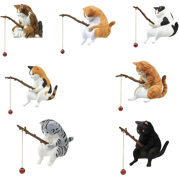 Amazon.co.jp: [HeroNeo] 釣り猫 置物 【5匹/7匹】 猫フィギュア 動物