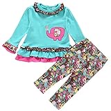 エフティーゾーン(Ftzone)子供服ベビーの女の赤ちゃんの柔らかい綿の上下セット長袖Tシャツ+ロングパンツセット（象） (18-24 ヶ月)