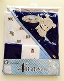 Rene Rofe Baby Bon Bebe 4 Pc Bath Set Bath Super Soft Terry Blanket & 3 Washcloths (Blue/White) by R