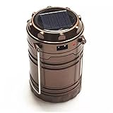 携帯式 LED ランタン 防水 ソーラー充電式LED 安心のモバイルバッテリー機能付き アウトドア キャンプに最適 ポータブルLEDランプ 金色