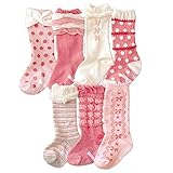 【GLASS FROG】ベビー キッズ 女の子 ハイソックス 7足セット ピンク 可愛い靴下（19-23ｃｍ）