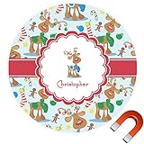 トナカイラウンドカーマグネット( Personalized ) 9" x 9" ブラウン cp-rnd-mgnt-9+204296