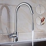 キッチン蛇口　キチン用水栓　混合水栓　蛇口　シャワー　台付　洗面　キッチン　蛇口　水栓　360度自由回転ノズル　ホース引き出し式