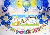 A031☆BLUE風船セット■お誕生日を飾りましょ♪【 写真2枚+名前入り 横断幕♪　誕生日バナー】/ 誕生日横断幕　パーティー装飾用品　★横断幕＋バルーン装飾SE...