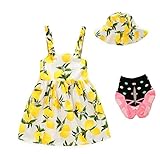 LAZA　レモン 柄 Aライン ノースリーブ ワンピース きれいめ 上品 帽子付け　可愛い風　子供ワンピース 女の子 ガールズ (150)