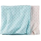 カーターズ Carter's 女の子用 水色花柄xネオンピンク水玉模様ふわふわモスリンコットンのガーゼブランケット2枚セット (112x112cm)　防寒・保温 出産祝い ベビー [並行輸入品]