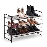 YOMYM シューズラック 多機能収納ラックフレーム 靴棚 下駄箱 ブーツ玄関収納 積み重ねおよび棚板高さ調節可能 組み立て式 特大容量 省スペース フィットブーツ、ハイヒール、スリッパなど適用（ブロンズ） (3段)