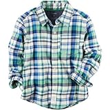 カーターズ Carter's/ ツイル プラッド ボタン-フロント シャツ グリーン トップス長袖シャツ 7歳【並行輸入】
