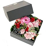 パラボッセオリジナル フラワーボックス アレンジ ピンク ボックスフラワーSサイズ（レッドピンク系・ブラックbox）