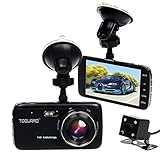 TOGUARD 4.0'' IPS Screen Dash Cam Dual Lens Car DVR, Rearview Camera, FHD 1080P H.264, 130 Degree Wi
