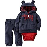 カーターズ Carter's 2015年秋冬最新作 男の子用紺チェック柄クマさんアップリケ耳フード付きフリースジャケット上下3点セット (24months... [並行輸入品]