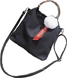 [ MT On&Do ] 2WAY ファー ポンポン トートバッグ ショルダーバッグ お出かけ かわいい 軽量 レディース マザーズバッグ 通学 通勤 (ブラック)