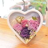 [florence du]プリザーブドフラワー 紫バラ ハートスタンドアレンジメント 専用クリアケース付 結婚記念日 誕生日 祝い フラワーギフト 花ギフト プレゼント 敬老の日