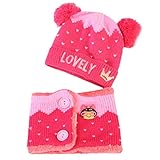 Goenn ニット帽子 &マフラー セット ベビー 赤ちゃん帽子 秋冬 男の子 女の子 かわいい 防寒 しもやけ 対策 キッズ 子供用 誕生日、お祝い、プレゼント 公園 お出かけ お散歩 (ホットピン