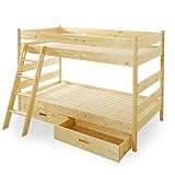 二段ベッド ベッド キャスター付き 収納2杯 天然木 すのこ板 はしご位置自在 シングルベッドとしても使える ナチュラル