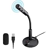 Veetop PC USBマイク コンピュータ コンデンサーマイク 会議用 卓上 マイクロホン マイクロフォン 360°集音 パソコン フレキシブルアーム式 全指向性 スポンジ/LEDランプ付き PC MSN ZOOM Skype Webチャット ゲ